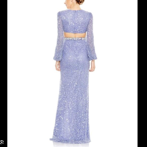 Mac Duggal 5745 Womens Sequined Faux Wrap Cut Out Puff Sleeve Gown Dress - Picture 4 of 16